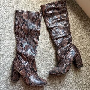 Aldo Brown Snakeskin Over the Knee Boots